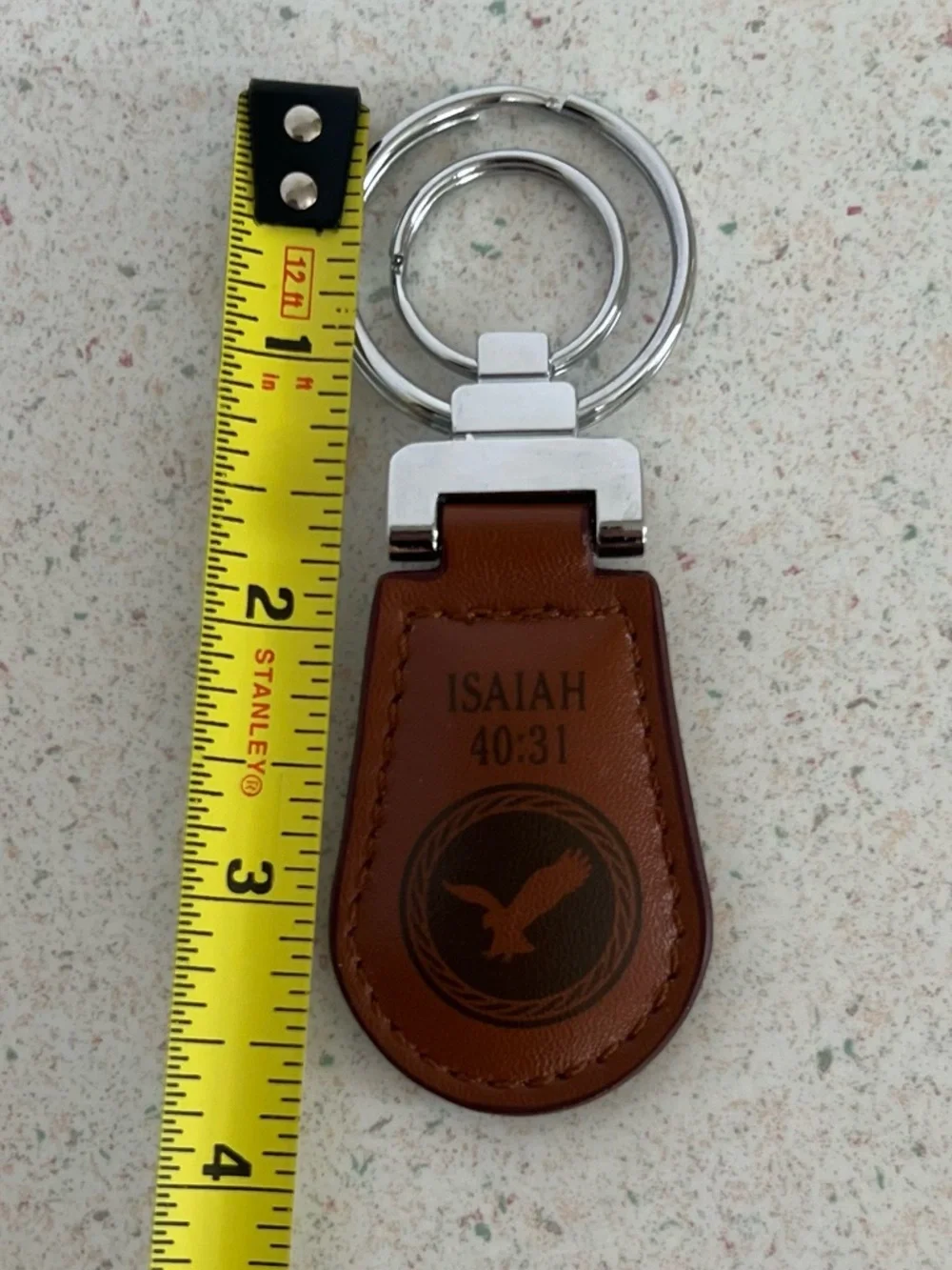 Leather Style Isaiah 40:31 Eagle Emblem Keychain NEW “They Shall Soar On Wings”